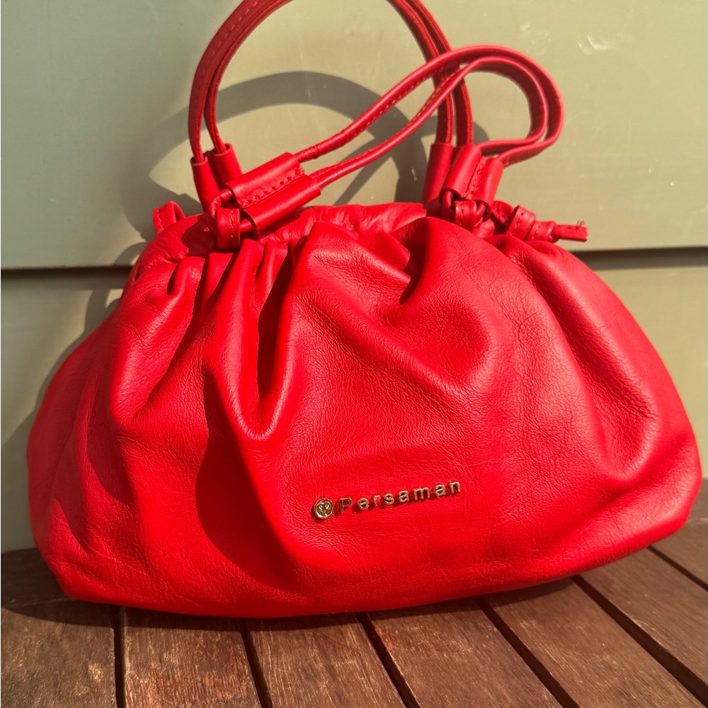 Persaman New York Red Shoulder Bag with Gathered Design